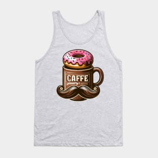 Donut and Coffee with Mustache Mug Tank Top